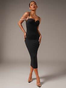 SHEIN BAE 珍珠串珠吊帶緊身洋裝