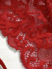 4pack Contrast Lace Lace-Up Front Underwire Corset Lingerie Set Bridallingerie - Red - View 6