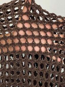 Flirla Plus Star Pattern Hollow Out Drop Shoulder Open Knit Sweater - Coffee Brown - View 6