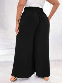 SHEIN Unity Plus Paperbag Waist Wide Leg Trousers - Black - View 2