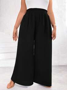 SHEIN Unity Plus Paperbag Waist Wide Leg Trousers - Black - View 3