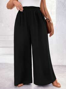 SHEIN Unity Plus Paperbag Waist Wide Leg Trousers - Black - View 5