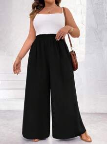 SHEIN Unity Plus Paperbag Waist Wide Leg Trousers - Black - View 6