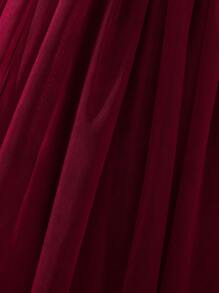 SHEIN Glamorique Kids Tween Girl Stereo Flower Mesh Hem Party Dress - Burgundy - View 3