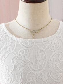 SHEIN Glamorique Kids Tween Girl Stereo Flower Mesh Hem Party Dress - Burgundy - View 5