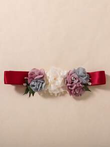 SHEIN Glamorique Kids Tween Girl Stereo Flower Mesh Hem Party Dress - Burgundy - View 8