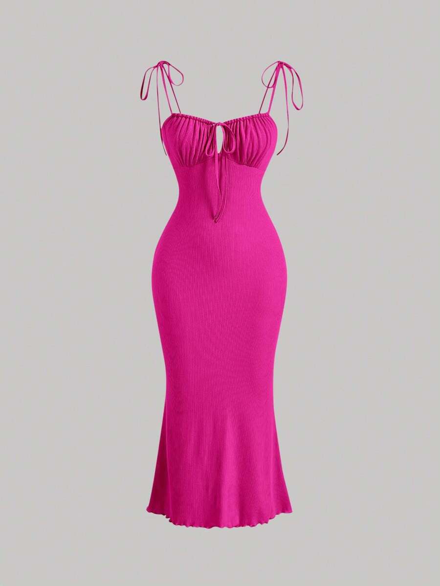 SHEIN MOD Tie Front Ruched Bust Tie Shoulder Cami Dress