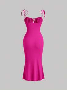SHEIN MOD Tie Front Ruched Bust Tie Shoulder Cami Dress