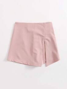 SHEIN Essnce Chân váy ngắn có lưng thun và xẻ tà phía trước. - Màu Hồng baby - Xem 3