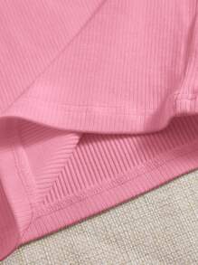 SHEIN EZwear 夏季淺口圓領實色粉紅色t恤 - 粉色 - 查看 4