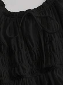 SHEIN MOD Solid Frill Trim Tie Front Dress - Black - View 3