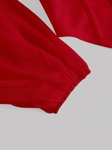 SHEIN MOD Square Neck Lantern Sleeve Ruched Bandana Hem Crop Red Bra Cup Gathered Lapel CropTop - Red - View 4