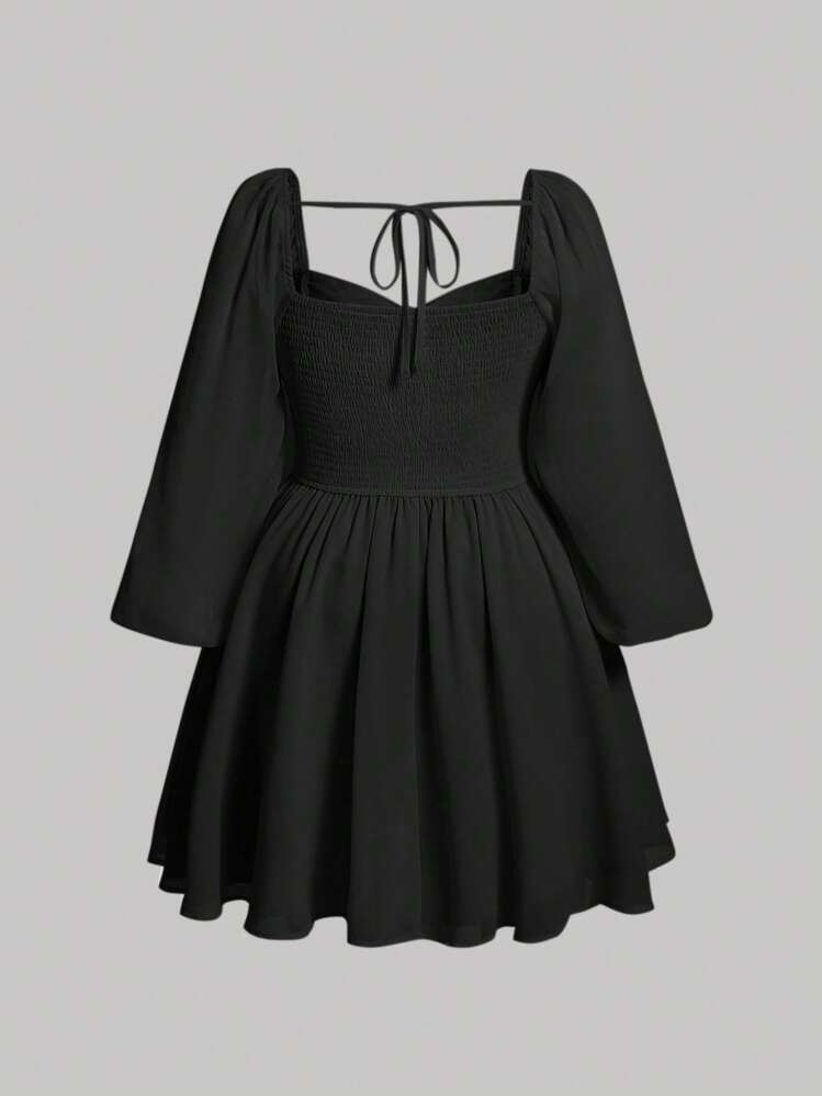 shein mod sweetheart neck lantern sleeve ruched bust dress SHEIN MOD Sweetheart Neck Lantern Sleeve Ruched Bust Dress