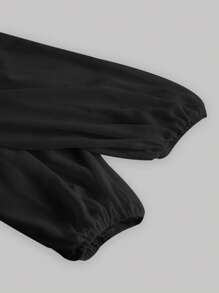 SHEIN MOD 大碼後綁帶燈籠袖胸部褶皺洋裝 - 黑色 - 查看 3