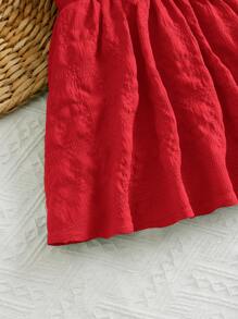 SHEIN Maternidad Vestido de cuello cuadrado ribete con fruncido bajo con fruncido - Rojo - Ver 6