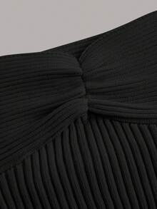 SHEIN EZwear 素色抹胸針織上衣 - 黑色 - 查看 3