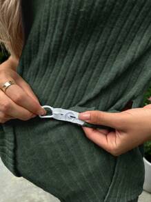 SHEIN Maternidad Camiseta unicolor tejido de canalé & Shorts de cintura ajustable - Verde militar - Ver 4