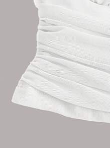 SHEIN MOD White Club Women Outfits Asymmetrical One Shoulder Ruched Top,Ladies Casual Asymmetrical,Ruched Asymmetrical Neck Slim Fit White Plain Women Tops,Summer,Party/Nightclub Outfits - White - View 3