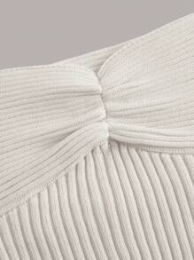 SHEIN EZwear 素色條紋針織抹胸上衣 - 白色 - 查看 3