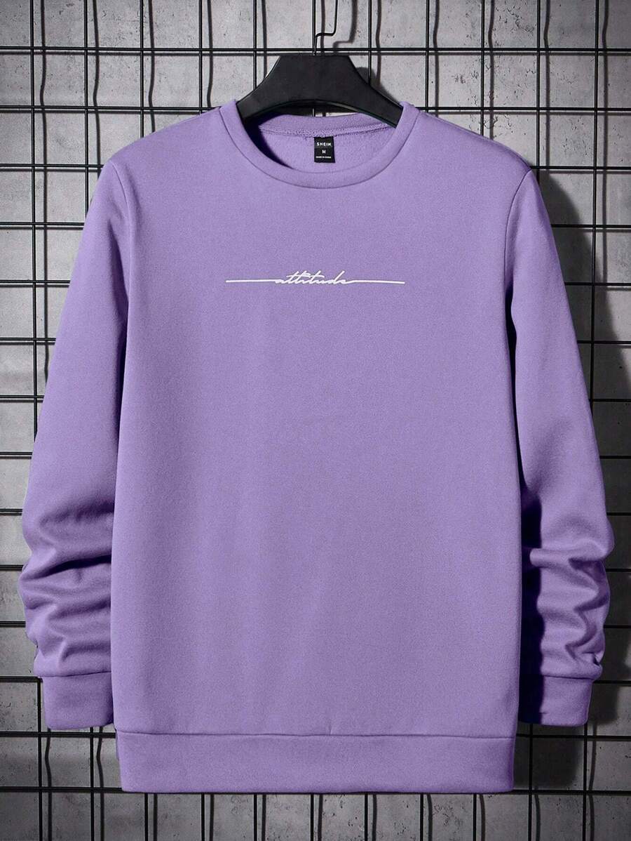 Manfinity VCAY Men Letter Graphic Sweatshirt - Lilac Purple - View 1