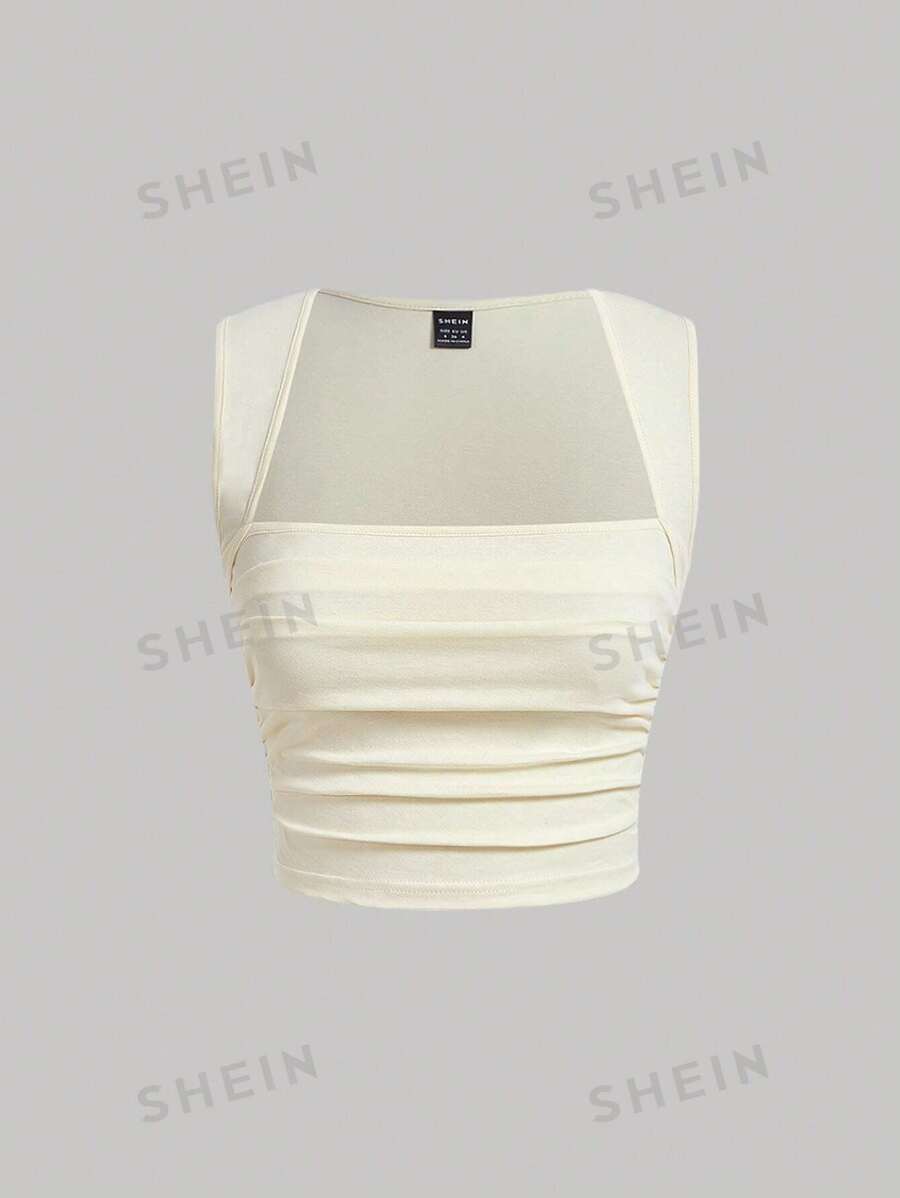 SHEIN MOD Tank Top mit Einfarbig Rüschen, - Beige - Übersicht 1