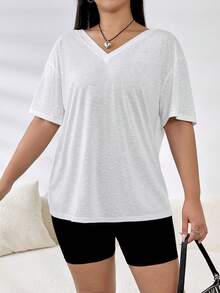 SHEIN Essnce 大碼後鏤空落肩T恤 - 白色 - 查看 4