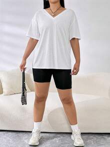 SHEIN Essnce 大碼後鏤空落肩T恤 - 白色 - 查看 5