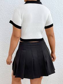 SHEIN EZwear 大碼拼接邊針織上衣 - 白色 - 查看 2