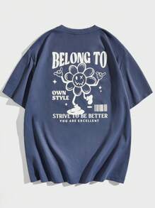 Manfinity VCAY Men Slogan & Cartoon Graphic Drop Shoulder Tee, Summer