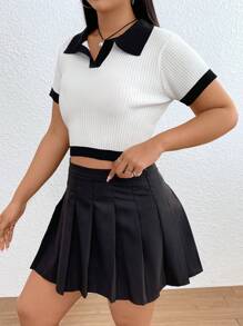 SHEIN EZwear 大碼拼接邊針織上衣 - 白色 - 查看 4