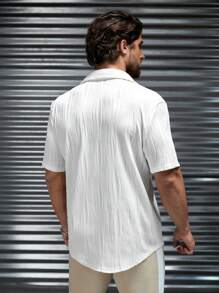 GENTILAND Men Solid Button Up Shirt - White - View 2