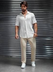GENTILAND Men Solid Button Up Shirt - White - View 4