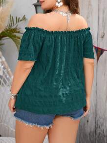 SHEIN Clasi Plus Off Shoulder Frill Trim Blouse - Dark Green - View 2