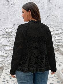 SHEIN Clasi Hơn Cắt vỏ sò Mở Mặt trước Ren Áo khoác - màu đen - Xem 2