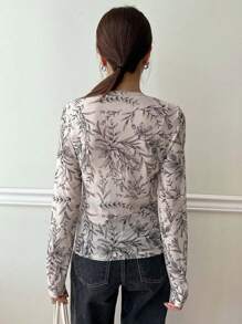 DAZY 花卉印花網眼上衣 - 米色 - 查看 7