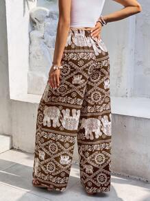 SHEIN Frenchy Elephant Print Wide Leg Pants Winter Chic Brown Spring Vacation Holiday Resort - Brown - View 2