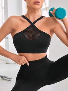 鏤空運動型胸罩 - 黑色 - 查看 6