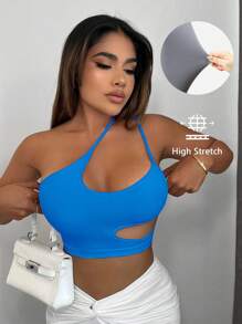SHEIN SXY One Shoulder Cut Out Crop Top - Royal Blue - View 4