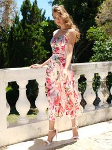 SHEIN Frenchy Allover Print Split Thigh Cami Dress - Multicolor - View 1