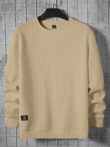 GENTILAND 宽松男士字母贴花运动衫，适合秋冬 - 卡其色 - 查看 1