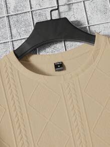 GENTILAND 宽松男士字母贴花运动衫，适合秋冬 - 卡其色 - 查看 3