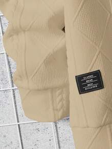 GENTILAND 宽松男士字母贴花运动衫，适合秋冬 - 卡其色 - 查看 4