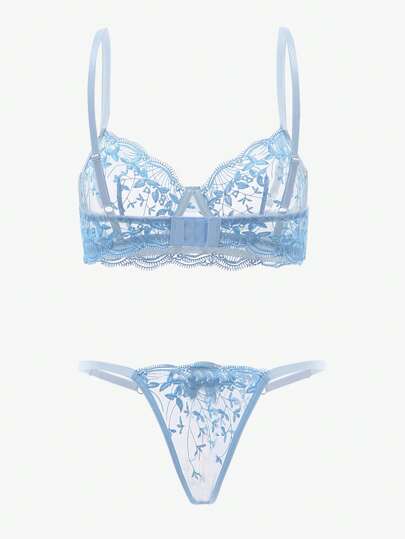 DelicateAllure Geborduurde Mesh Underwire Lingerie Set Cozy Elegante view 4