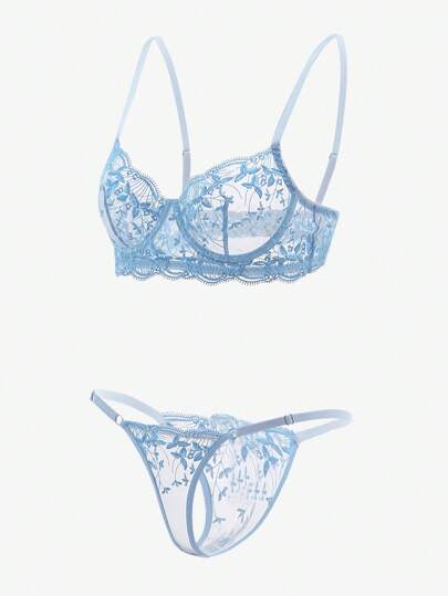 DelicateAllure Geborduurde Mesh Underwire Lingerie Set Cozy Elegante view 5