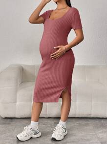 SHEIN Maternity Ribbed Knit Split Thigh Dress