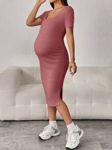 SHEIN Maternity Ribbed Knit Split Thigh Dress