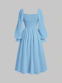 SHEIN MOD Square Neck Flare Sleeve Ruched Bust Milkmaid Dress - Baby Blue - View 2
