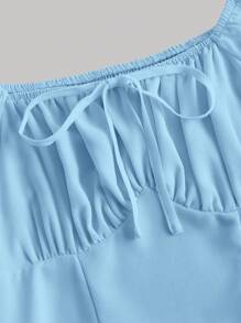 SHEIN MOD Square Neck Flare Sleeve Ruched Bust Milkmaid Dress - Baby Blue - View 4