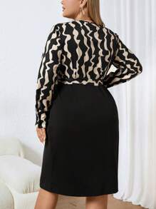 SHEIN Unity Plus Graphic Print Knot Side Wrap Dress - Multicolor - View 2