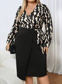 SHEIN Unity Plus Graphic Print Knot Side Wrap Dress - Multicolor - View 5